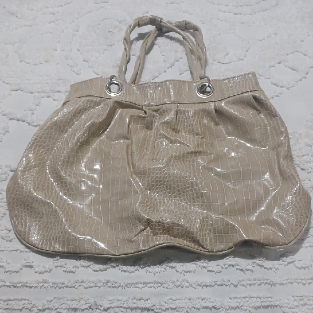Jessica Simpson Glossy Tan Crocodile-Embossed Tote
